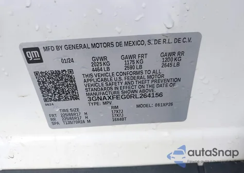2024 Chevrolet Equinox Fwd 1Fl from USA, damaged, VIN 3GNAXFEG0RL264156